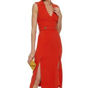 Rebecca Vallance Red Open-Back Midi Dress Size 4